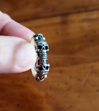 Bague Biker Tête De Mort Squelette - Style Gothique Punk En Laiton/bronze, Occasion, Taille Unique Ou Ajustable