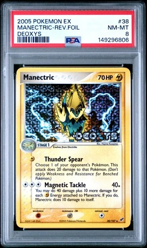 2005 POKEMON EX DEOXYS #38 MANECTRIC-REVERSE FOIL PSA 8