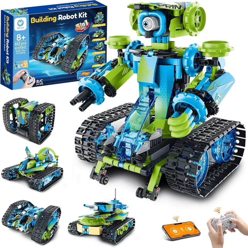 Sillbird Technik Roboter Bausatz Kinder, 5-in-1 Programmierbar Coding Stunt