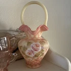 Fenton Art Glass 2003 Burmese Diamond Optic "Heirloom Optics" Basket 10" High