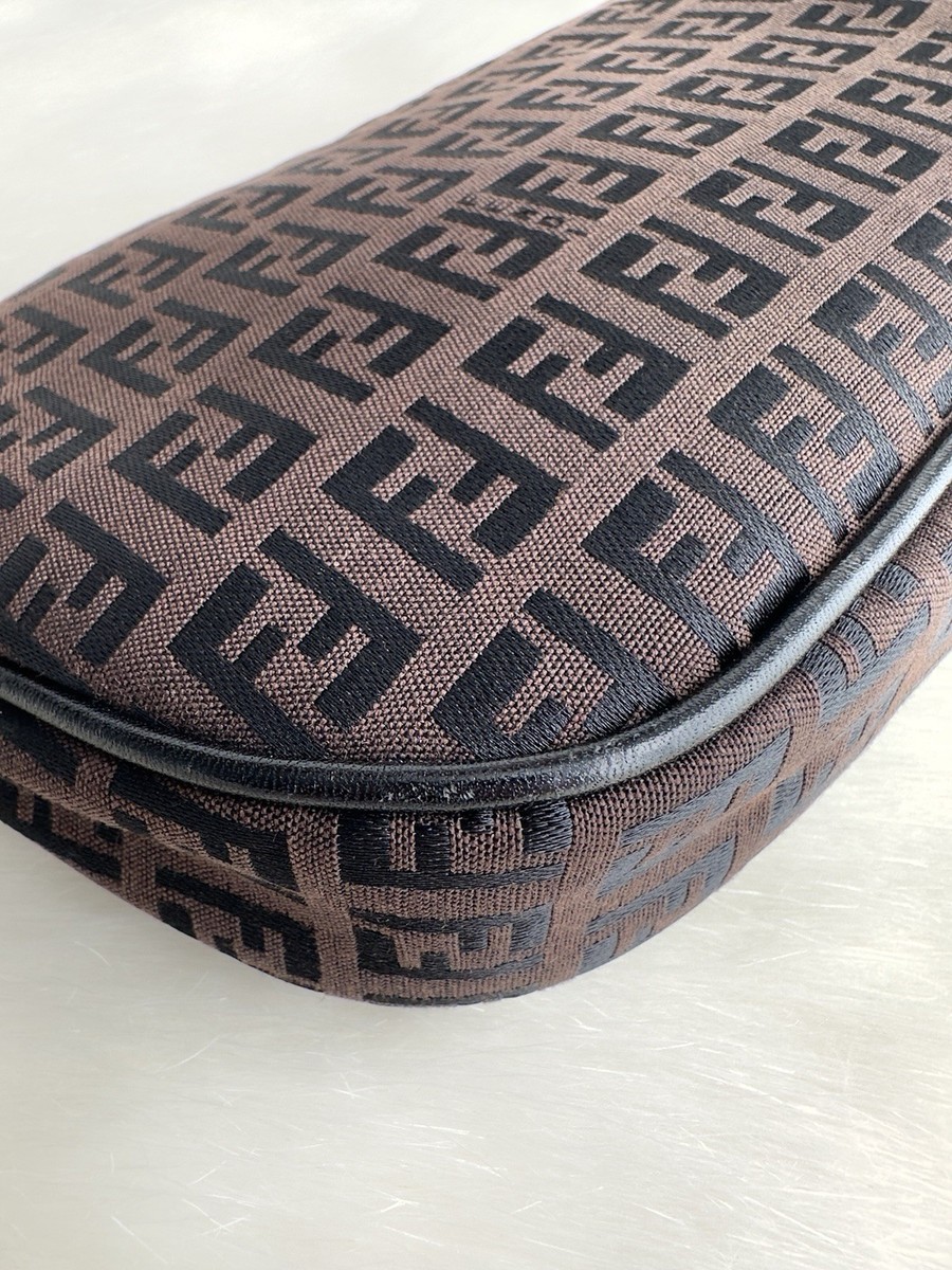 ✨Authentic FENDI FF Zucchino Canvas Pochette Shoulder Bag Dark