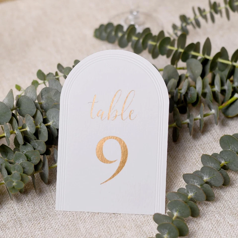 Números de mesa de arco de boda 1-20 + mesa principal, papel de arte blanco de 4x6 pulgadas, Foi dorado Foto 4 de 4