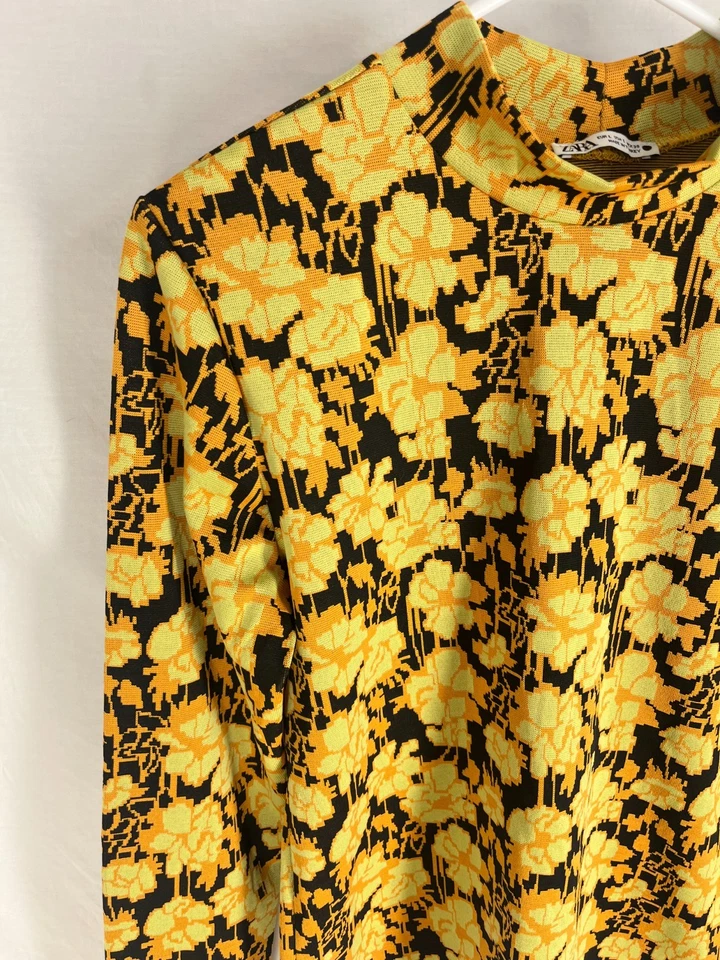 Pullover ZARA Top Talla Grande Floral Diseño Retro Elastizado Manga Larga Mujer Foto 3 de 4