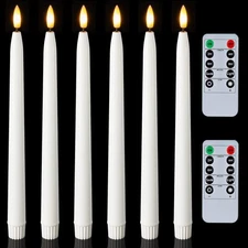 11 inches Waxy Battery Operated Taper Candles with Remote Timer Dimmer 6 Pcs ...