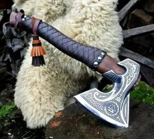 Handmade Hand Forged Viking Axe Custom Ragnar Hatchet with Leather Sheath Gift