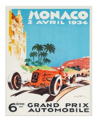 Vintage Monaco Grand Prix 1934 Poster Wall Art Print Premium Quality