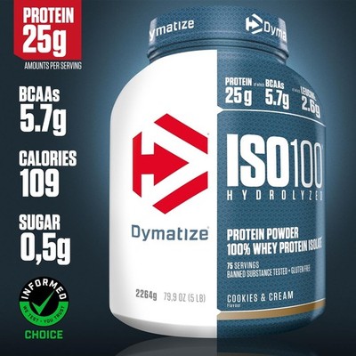 DYMATIZE ISO 100 Hydrolyzed 100% Whey Protein Isolate Powder Cookies Cream 2264g