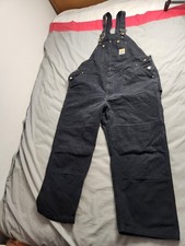 Carhartt Double Knee Canvas Bib Overalls Mens Size 46x30 Black Workwear R01 BLK