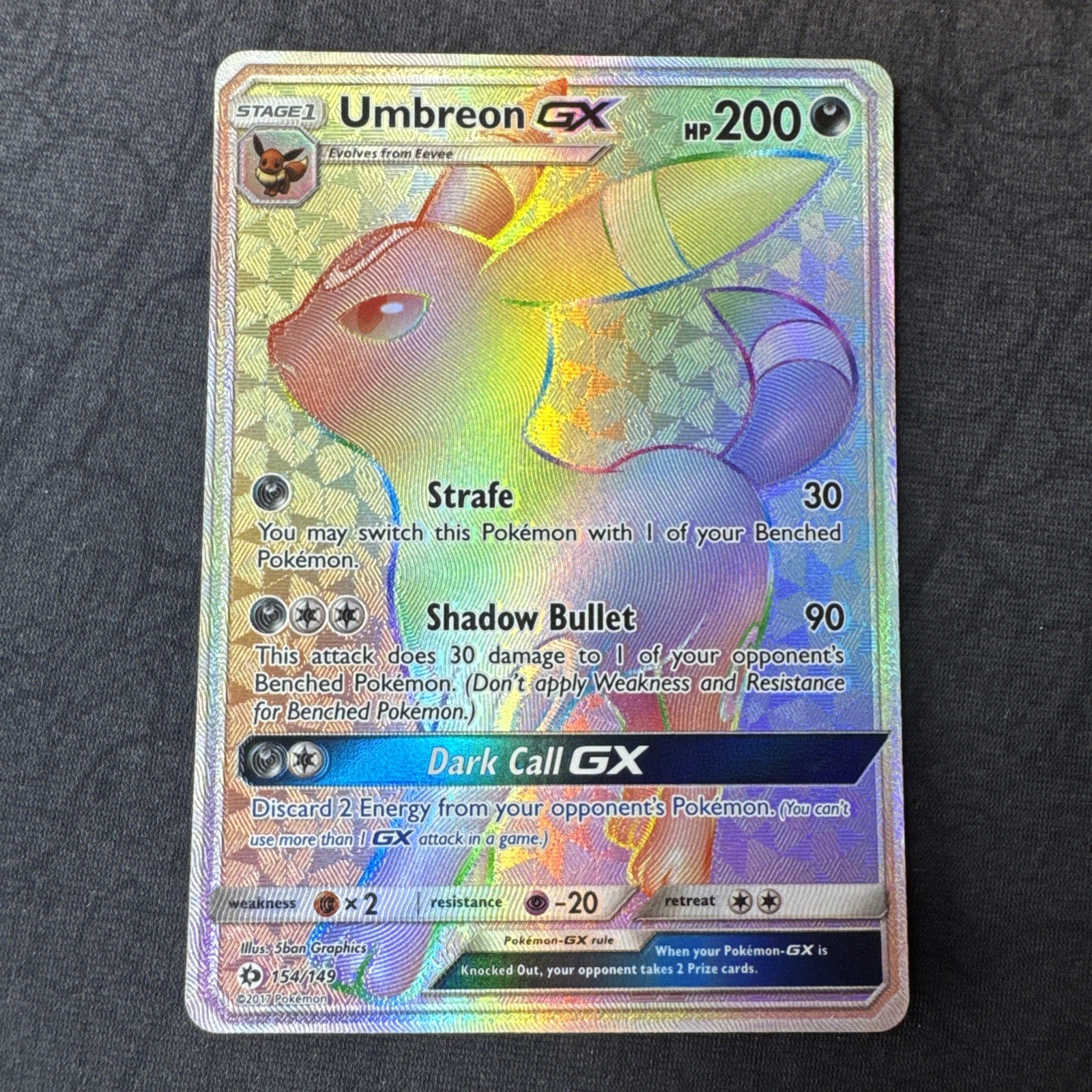 Umbreon GX (Secret) 154/149 SM Base Set Holo Sun & Moon Rainbow Pokemon