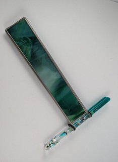 Vintage Green Slag Glass & Pewter Kaleidoscope With Sliding Oil Glitter Wand