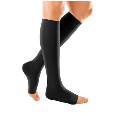 Duomed Soft Class 1 Below Knee Compression Stockings Open Toe XL Black - Image 1 of 2