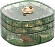 LETURE 3-Layer Acrylic Jewelry Organizer Box for Stud Earrings, Green Style2 
