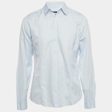 Gucci Blue Cotton Herrignbone Long Sleeve Shirt L