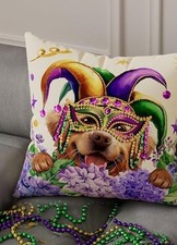 Mardi Gras Pillow Cover Jester Dog for Home Decorations Beads Fleur De Lis