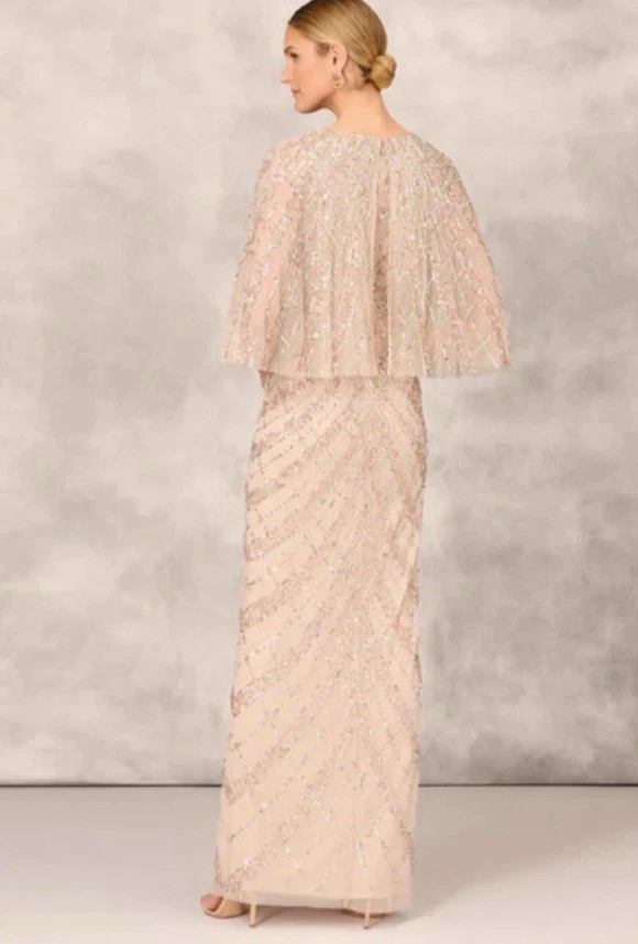 Vestido Aidan Mattox 4 Lentejuelas Doradas Formal Largo Maxi Crucero Fiesta Boda $550 NUEVO Foto 2 de 4