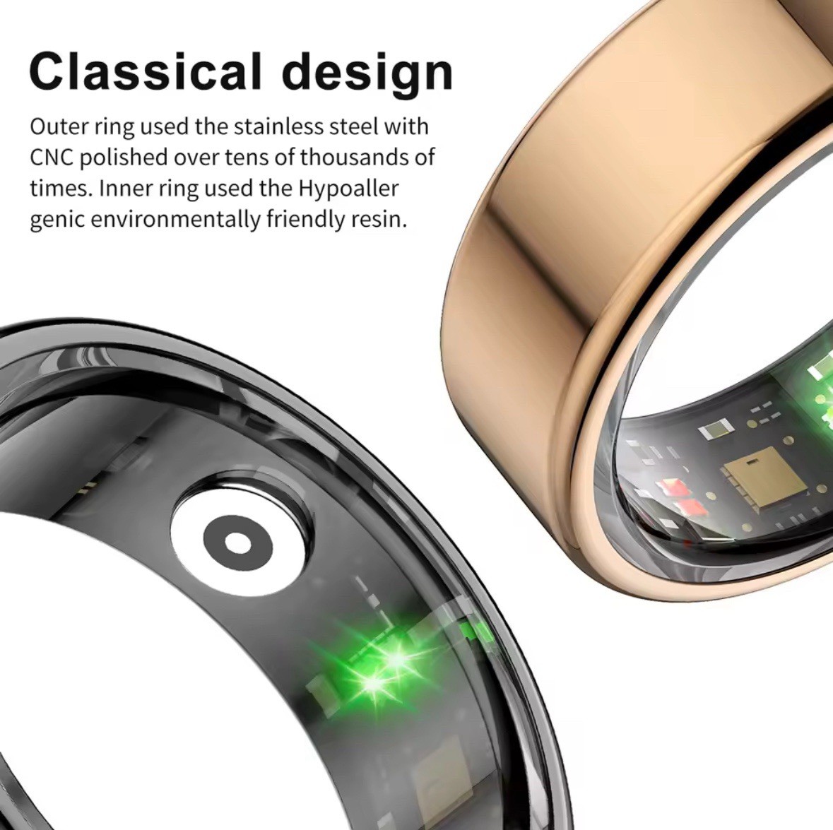 Smart Ring anneau intelligent multisport compatible Android iOS coloris gris