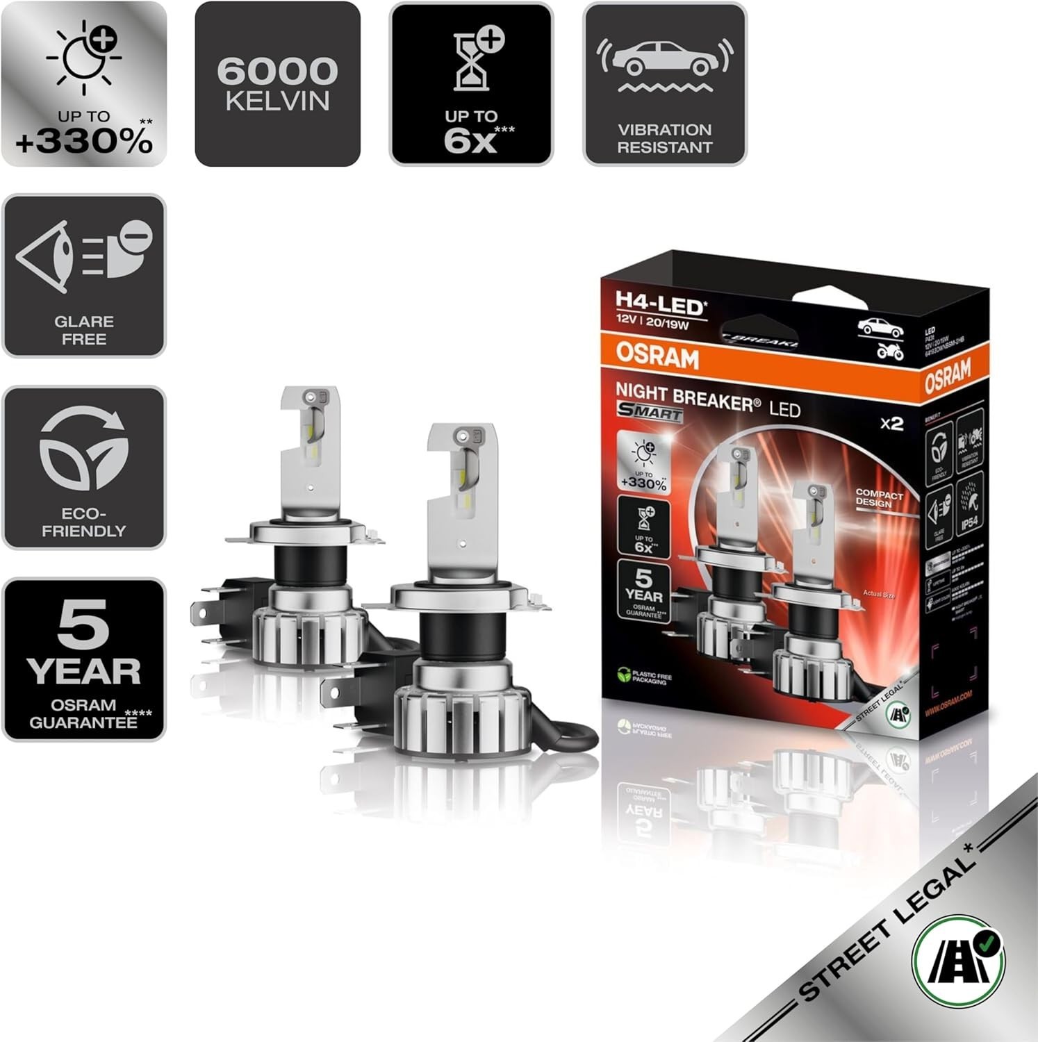 Coppia 2 Lampade Lampadine Osram Night Breaker LED Smart H4 64193dwnbsm +330% - Miniatura 2