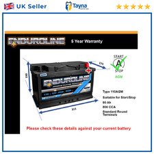 AGM Battery fits LAMBORGHINI HURACAN 5.2 2014 on Stop Start 110 AGM 800A 80Ah