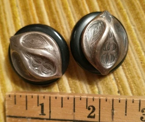 Early Vintage Silver Tone  Thick Silver Button Clip On Earrings Chunky 