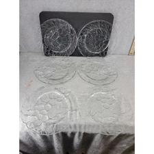 6 Vintage Glass Embossed Grape Cluster Clear Dinner Plates KIG Indonesia 10 3/8”