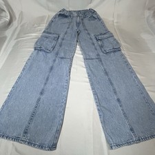 Old Navy Kids 16 High-Rise Baggy Wide Leg Cargo Jeans Girls Adjustable Waist
