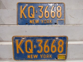 Pair of 1966 1972 NEW YORK LICENSE PLATE KQ 3668