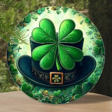 Vintage St. Patrick's Day Wreath Aluminum Tin Metal Signs Home D cor 8x8