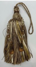 7" Key Tassel Brown Gold Cream Beaded Ribbon Tassel Fringe Lot Of 2 Tassels