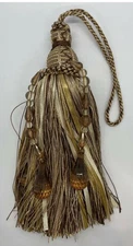 7" Key Tassel Brown Gold Cream Beaded Ribbon Tassel Fringe Lot Of 2  Tassels