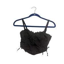 Colsie Dark Gray Lace Trim Corset Cami Top Side Lace Up Cropped Medium