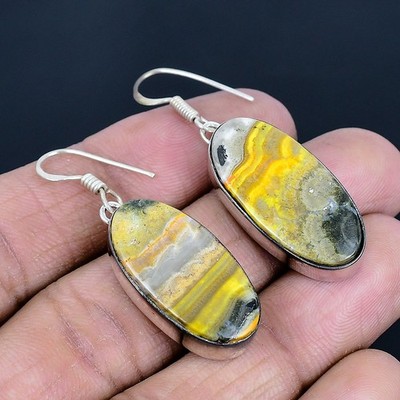 Bumble Bee Jasper Handmade 925 Sterling Silver Jewelry Earring 1.81''
