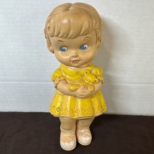 Vintage Edward Mobley 1960s Girl Rubber Doll Yellow Dress Does Not Squeak