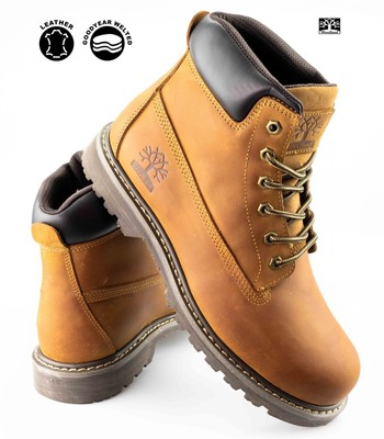 Herren Leder Wandern Walking Goodyear Rahmengenäht Schnürstiefeletten Schuhe Größe