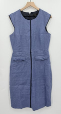 J Crew Dress Womens 10 Blue 100% Linen Sleeveless Sheath Office Party Wedding