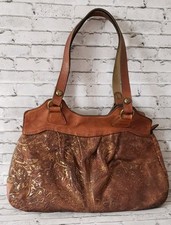 Patricia Nash Womens Napoli Shoulder Satchel Gold Tooled Brown Leather Handbag