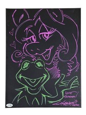 Guy Gilchrist Hand Drawn Signed Kermit Miss Piggy Muppets Art Canvas ACOA