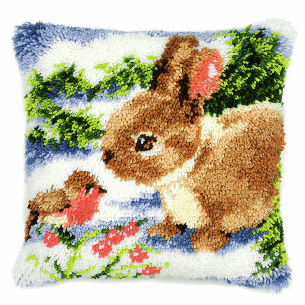B&Q -  Latch Hook Kit: Cushion: Winter Scene Rabbit And Robin - Image 2