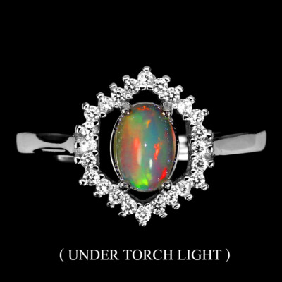 925 Sterling Silver Ring Oval Fire Opal 7x5mm Natural Gemstone Jewelry Size 9