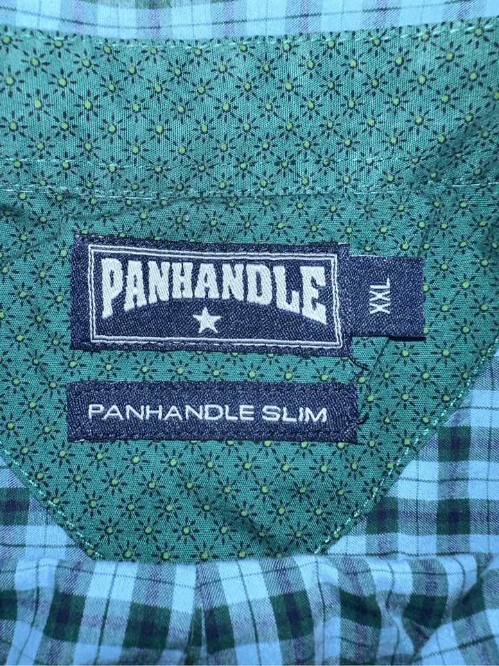 Vintage Panhandle Slim Green Blue Checkered Plaid Button Down Shirt Men’s 2XL - Image 3 of 4