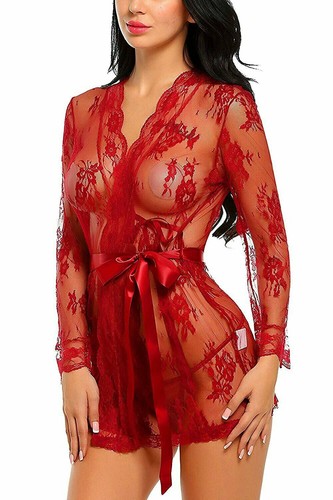 Women’s-Sexy-Lingerie-Lace-Babydoll-Teddy-Bodysuit-Chemise-Sleepwear-Dress-Red - Picture 54 of 93