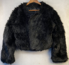 Fashion Nova Women's Cropped Faux Fur Black Coat Jacket Size 1XL