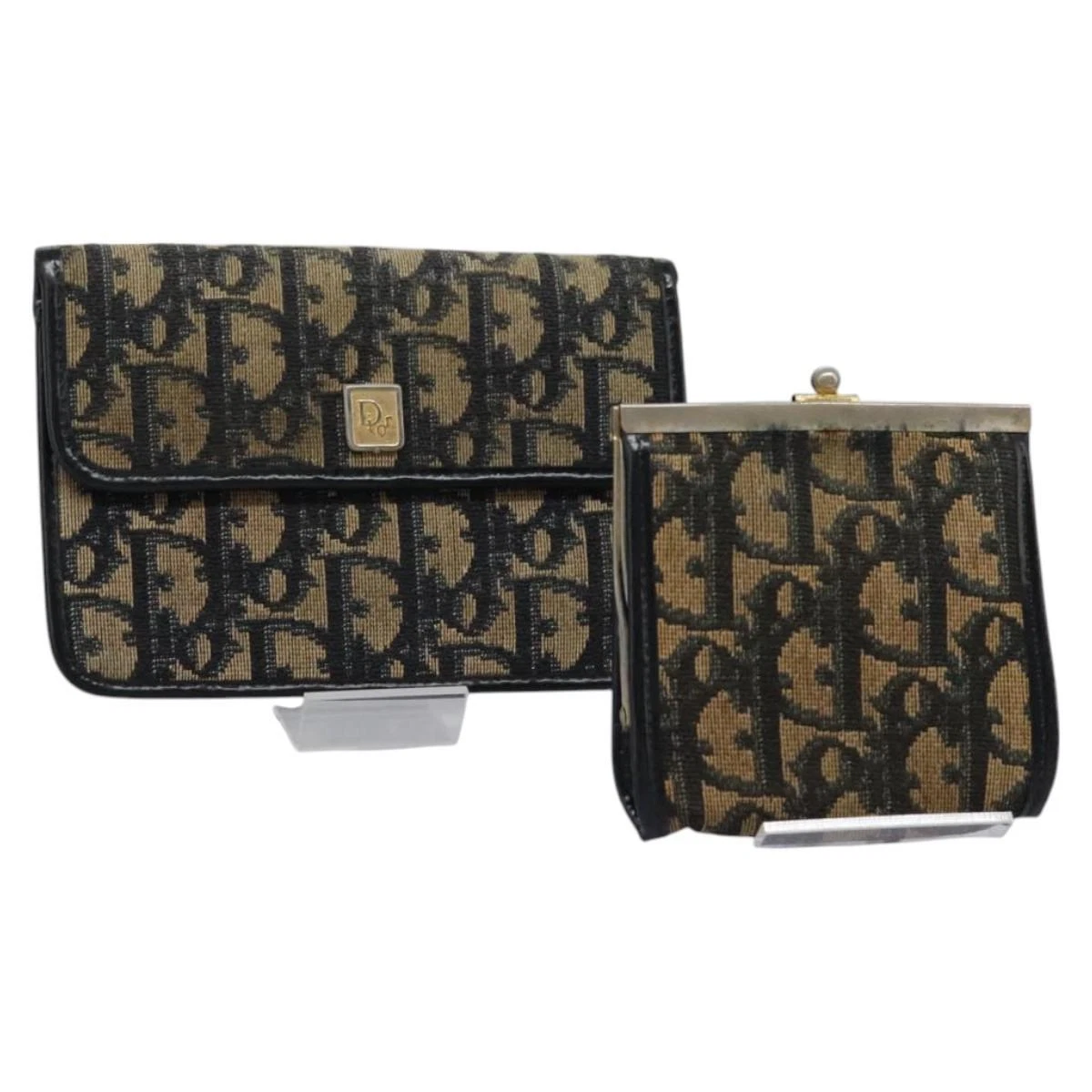 Christian Dior Trotter toile portefeuille accessoires lot de 2 bleu marine authentique EC433