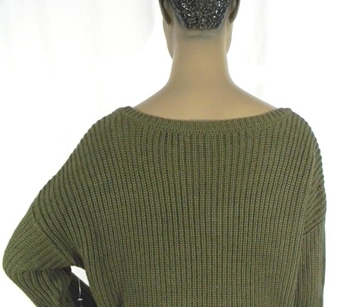 Almost Famous Size L Sweater Floral Embroidered Sleeve Olive Acrylic Sweater NEW - Picture 6 of 11