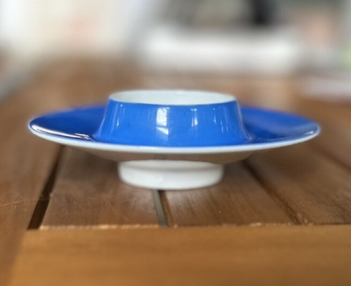 VTG Bright Blue Egg Cup Plate 4” Integrated Ceramic Retro Mid-Century Style - Picture 2 of 3