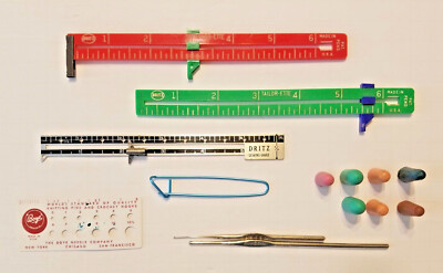 lot 8 knit / crochet GAUGE RULER HOOK HOLDER Venus #6 Susan Bates #3 ...