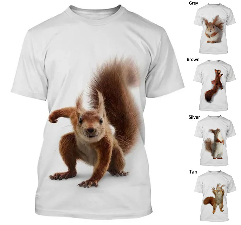 Cute Animal Squirrel Mens Graphic T-Shirt Short Sleeve Tee Top O Neck
