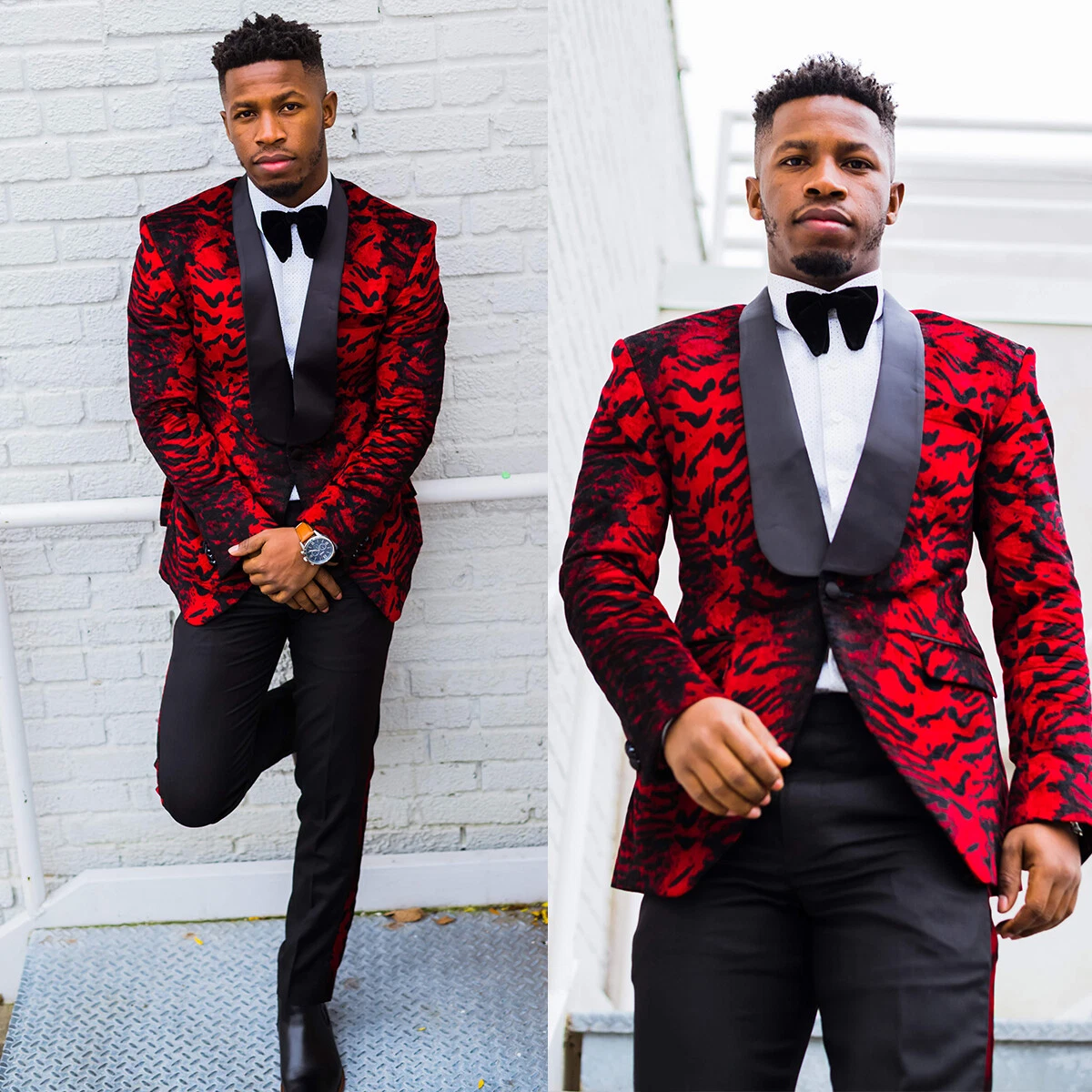 Red Men's Black Lapel Formal Party Prom Groom Tuxedo Wedding 2 Piece Coat  Pants | eBay