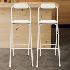 2PCS Modern Foldable Bar Chair, Tall Folding Chair, Portable Folding Stool White