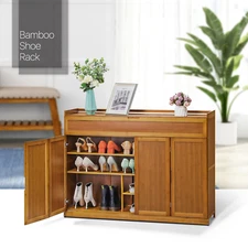 46" Bamboo[BOOT STORAGE ROOM]2 Bifold Door 5-Tier Shoe Cabinet w/Top Compartment