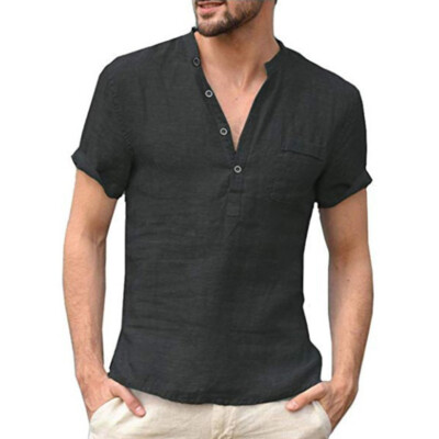 Men's Work Clothes Half Open Collar Polo Fashion Loose Lapel Five Sleeve T-shirt
